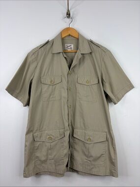 Vintage Tilley Endurables Shirt Mens Large Beige Short Sleeve Pockets Travel